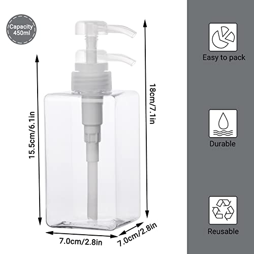 Suream 450ml/15oz Shampoo and Conditioner Dispenser, 3Pack Clear Empty Pump Bottles Reusable Refillable for Shower Gel, Conditioner, Lotion, Massa - color: Clear, size: 450ml/3pc