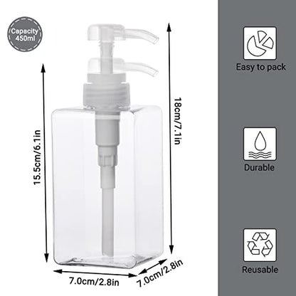 Suream 450ml/15oz Shampoo and Conditioner Dispenser, 3Pack Clear Empty Pump Bottles Reusable Refillable for Shower Gel, Conditioner, Lotion, Massa - color: Clear, size: 450ml/3pc