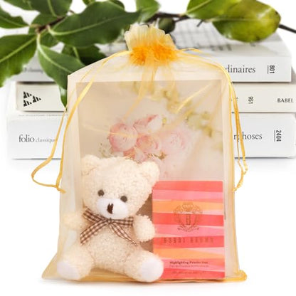 ANZNKU 50 Pcs Large Organza Bags 8x12, Gold Small Mesh Gift Bag Drawstring - color: Gold