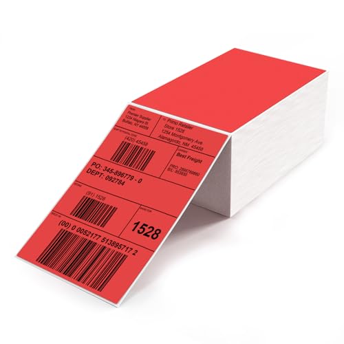 Red Thermal Labels 4"×6" Waterproof Vinyl Fanfold Stickers 500 PCS - color: Red