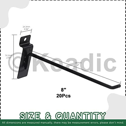 Keadic 20Pcs 8” Slatwall Hooks Set Heavy Duty Slat Wall Shelf Brackets Hanging Hook Pegboard Gridwall Panel Hook for Garage Shop Retail Display and Organization (Black) - size: 8 Inch