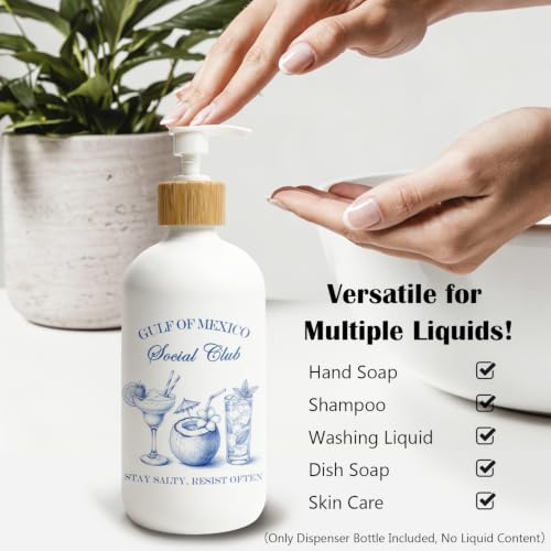 Blue Coastal Cocktail Glass Soap Dispenser with Pump - color: Beach Drinks
