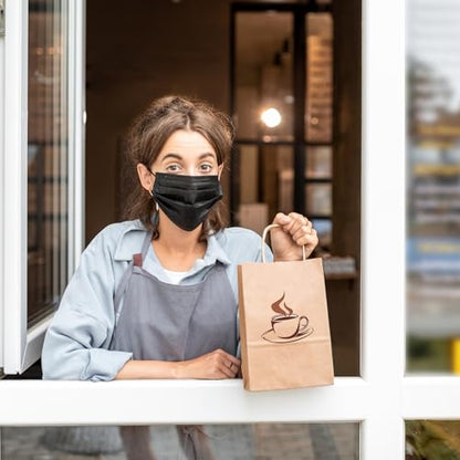 OUTUXED 150pcs Brown Paper Bags with Handles, 5.25x3.2x8in Small Gift Bags - color: Brown 5.25x3.2x8in, size: 1 Count (Pack of 150)