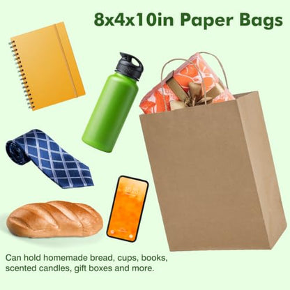 OUTUXED 2100pcs 8x4x10in Brown Paper Bags with Handles, Kraft Gift Bags - color: Brown 8x4x10in, size: 1 Count (Pack of 2100)