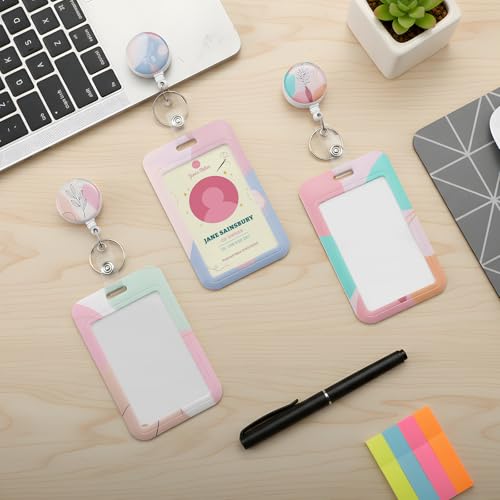 3 Pack Boho Floral Badge Holder with Retractable Reel and Clip - color: Boho Floral