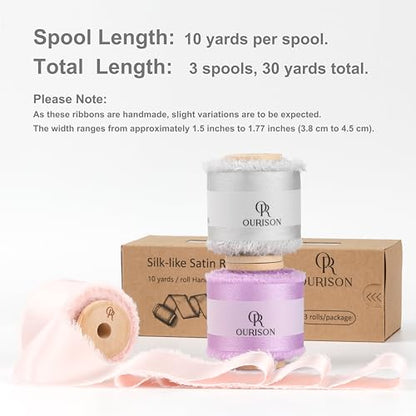 Silk Satin Ribbon 1-1/2 Inch x 30 Yards Light Pink & Purple & Gray - color: Light Pink& Light Purple& Gray