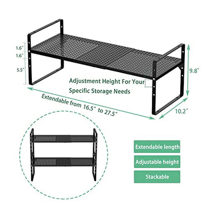Redrubbit Large Expandable Cabinet Storage Shelf, Adjustable Height Steel Metal Kitchen Counter Organizers Shelves Spice Rack for Kitchen Pantry Bathroom Cupboard Desk Home Office, Black-3 Pack - color: Black