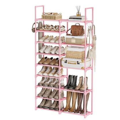 WOWLIVE 9 Tier 2-Column Shoe Rack, 30-35 Pairs Stackable Pink - color: Pink, size: 2 Row 9 Tier
