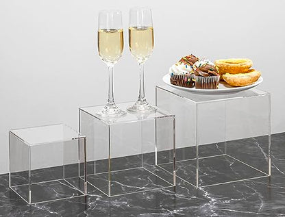 Red Co. Set of 3 Crystal Clear Acrylic Cube Display Nesting Riser Stands with Hollow Bottoms | Transparent - color: Clear, size: 4",5",6" - 1 Pack