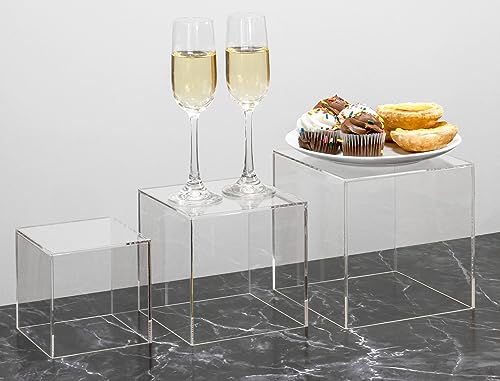 Red Co. Set of 3 Crystal Clear Acrylic Cube Display Nesting Riser Stands with Hollow Bottoms | Transparent - 2-Pack - color: Clear, size: 4",5",6" - 2 Pack