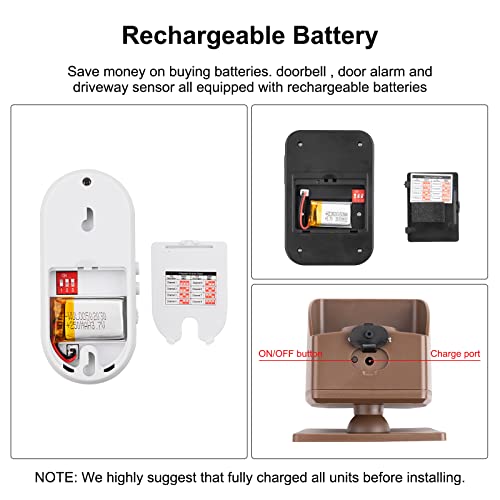 Wireless Alarm System for Home Security Expandable - 6-Piece Kit Include Doorbell, Door Alarm, and Solar Driveway Alarm - Chime/Sensitivity Adjustable NO Wi-Fi NO Monthly Fee With Rechargeable Battery - color: 6 units set