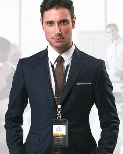 Teskyer Leather ID Badge Holder with Lanyard, Vertical Black - color: Black, size: Vertical