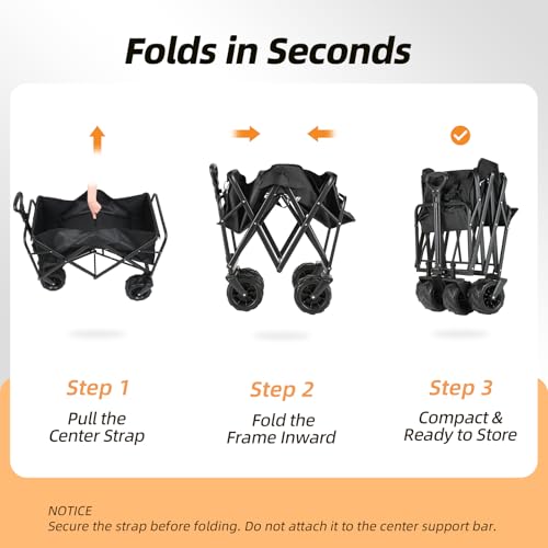 EchoSmile Wagons Carts Foldable Heavy Duty 350Lbs Capacity, Black&Orange - color: Black&orange-arrow