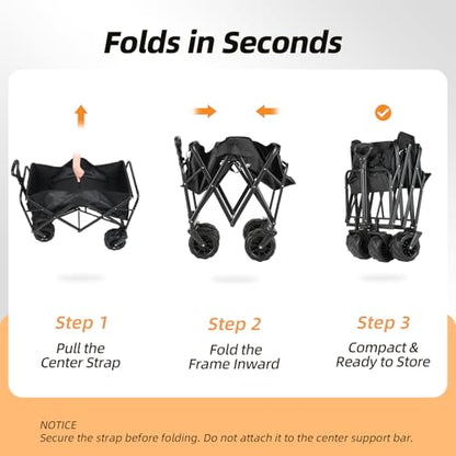 EchoSmile Wagons Carts Foldable Heavy Duty 350Lbs Capacity, Black&Orange - color: Black&orange-arrow