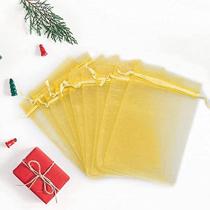 ANZNKU 50 Pack Gold Organza Bags 4 x 6 inch, Small Mesh Gift Bags with Drawstring for Party Favor Halloween Candy Jewelry Pouches & Wedding Birthday Baby Shower - color: Gold