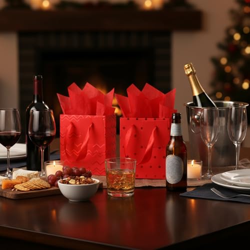 Tenare 12 Pcs Small Gift Bags Bulk,4 x 2.75 x 4.5 Inch,Gold Red - color: Gold Red, size: 4 x 2.75 x 4.5 Inch