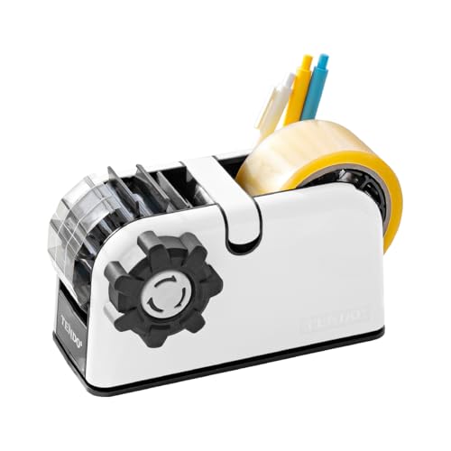 [TENDO°] TENDO Multi-Section Tape Dispenser, Custom Width Tape Cutter with 4 Cutting Sections, Built-in Safety Blade, Ergonomic Grip for Packing and Office Use, ZO-508(White) - color: White