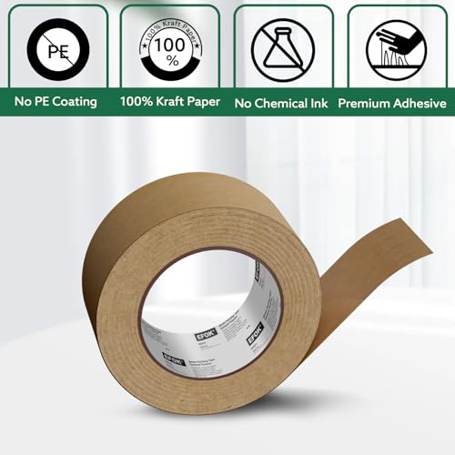 EFOK 6 Rolls Brown Packing Tape Bulk Packaging Kraft Paper Tape 2In X 55Yds