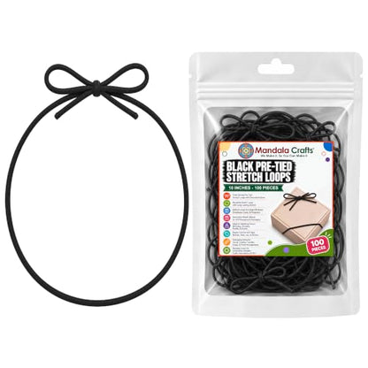 Mandala Crafts 10 Inch Black Pre-Tied Stretch Loops for Gift Wrapping - color: Black, size: 10 Inches