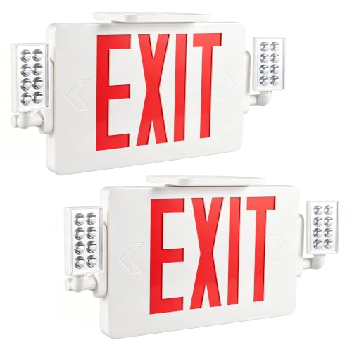 Gruenlich Exit Sign with Emergency Light, Battery Backup, 2 Pack - size: 2-Pack