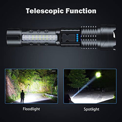 Cinlinso Flashlight High Lumens Rechargeable 2 Pack, 90000 Lumen Super Bright Led Flashlights with 7 Light Modes, IPX6 Waterproof, Powerful Handheld Flash Light for Camping Home Emergencies