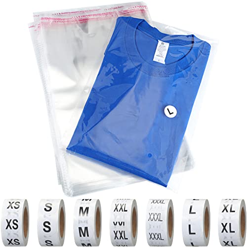 Epakh 200 Pcs Clear Plastic Shirt Bags with 3500 Stickers, 12 x 16 Inch - size: 12 x 16 Inch