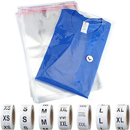 Epakh 200 Pcs Clear Plastic Shirt Bags with 3500 Stickers, 12 x 16 Inch - size: 12 x 16 Inch