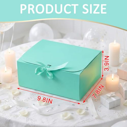 LWYMX 12 PCS Light Green Gift Boxes with Lids，9.8x7.8x3.9, Bridesmaid Proposal Box with Ribbon, Gift Boxes for Wedding, Christmas, Valentine's Day,Birthday,Baby Shower and the other Parties - color: Light Green, size: 1 Count (Pack of 12)
