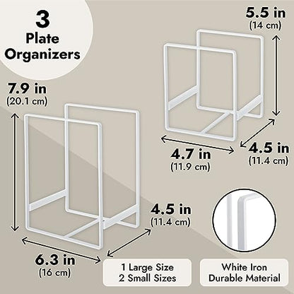 Juvale 3-Piece Plate Organizer - Space-Saving Cabinet Storage & Dish Storage Rack - Plate Stand & Pot Lid Holder - Pack of 3, White, 1 Large & 2 Small - color: white