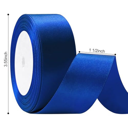 Flezoo 25 Yards 1-1/2" Blue Satin Ribbon for Crafts Gift Wrapping Wedding - color: Blue