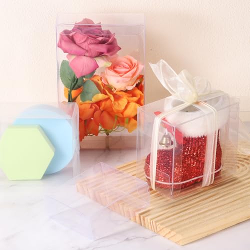 MECCANIXITY Plastic Retail Boxes 1.5"x1.5"x5.4" (38x38x138mm) Gift Box with Protecting Film for Candy, Cookies, Christmas, Wedding, Party Wrapping Clear Pack of 20 - size: 1.5"x1.5"x5.4"