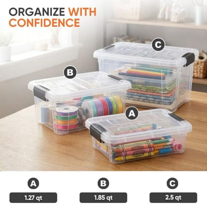 Superio 1.27 Quart Clear Plastic Storage Containers with Lids, Stackable Organizer Bins, BPA-Free Storage Boxes for Home, Office, Dorm & Classroom, 2 Pack - size: 1.27 Quart