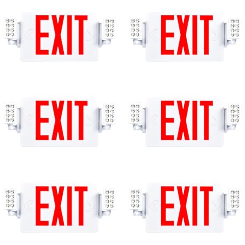 Sunco 6 Pack Red Exit Signs with LED Emergency Lights & Backup Battery - color: White
