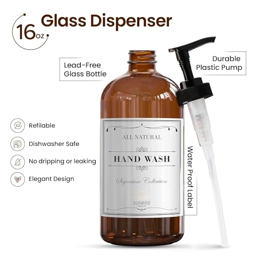 Sunrise Premium Amber Glass Soap Dispenser with Pump, 2 Pack - color: Black Plastic Pump - Amber Glass