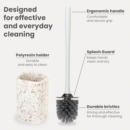 Vigar Zense Toilet Brush and Holder Set, Polyresin Stone, Terrazzo - color: Terrazzo