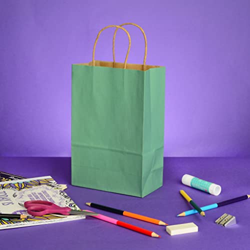Prime Line Packaging Green Paper Bags, 6x3x9 Inch, Mini Kraft Bags,100 Pack