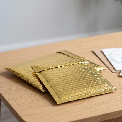 100 PCS 5 x 6 Inch Metallic Bubble Mailers, Gold Padded Mailing Envelopes, Practical Self Seal Aluminum Film Shipping Envelopes for Packing, Mailing - color: Gold