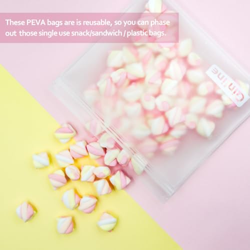 Qinline Reusable Food Storage Bags - 24 Pack Dishwasher Safe Freezer Bags, BPA Free Reusable Bags PEVA material, Leakproof Reusable Lunch Bag for Salad Fruit Travel - 8 Gallon 8 Sandwich 8 Snack Bags - color: Clear