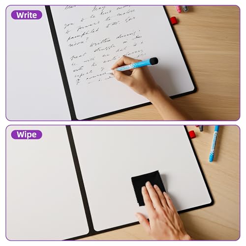 Double-Sided White Board 16×12inch - Expands to 24“×16” Dry Erase Board with 3 Markers & Anti-Ghosting Surface | Magnetic-Ready | Ultra-Thin for Office,School,Travel,Home(16"×12"-Black)