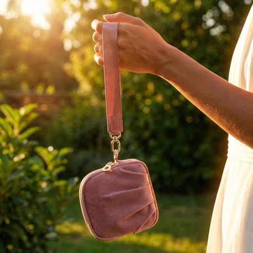 Velvet Travel Jewelry Pouch, 2-in-1 Case with Detachable Insert - color: Dusty Pink