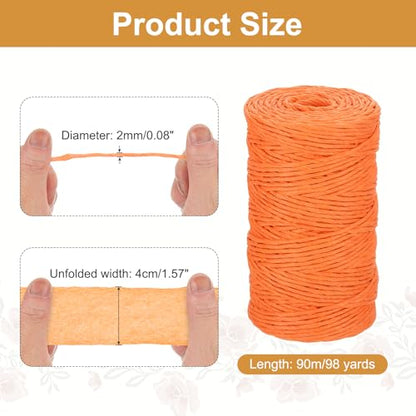 MECCANIXITY Orange Raffia Ribbon,98 Yard Natural Raffia Paper String 2mm Wide Twisted Raffia Yarn Twine for Gift Wrapping Crocheting Knitting DIY Crafts - color: Orange