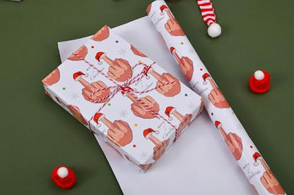 Sikiweiter Funny Christmas Wrapping Paper Roll- 17" x 16.5 Feet - Middle Finger Santa Hat Funny Christmas Gift Wrap for Men Women(Christmas) - color: Funny Christmas