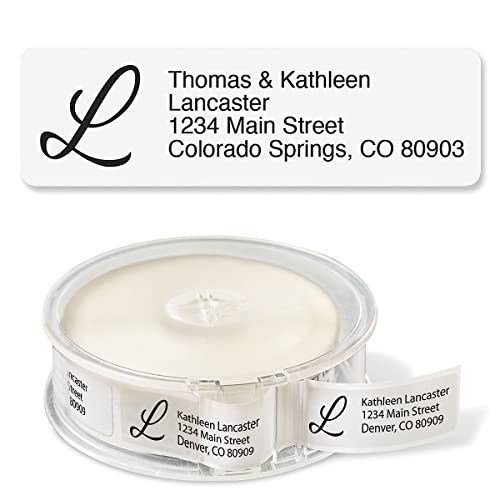White with Initial Standard Rolled Address Labels - Set of 250 2 1/2" x 3/4" Rolled Labels with Clear Acrylic Dispenser - color: White, size: 250