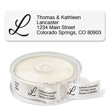 White with Initial Standard Rolled Address Labels - Set of 250 2 1/2" x 3/4" Rolled Labels with Clear Acrylic Dispenser - color: White, size: 250
