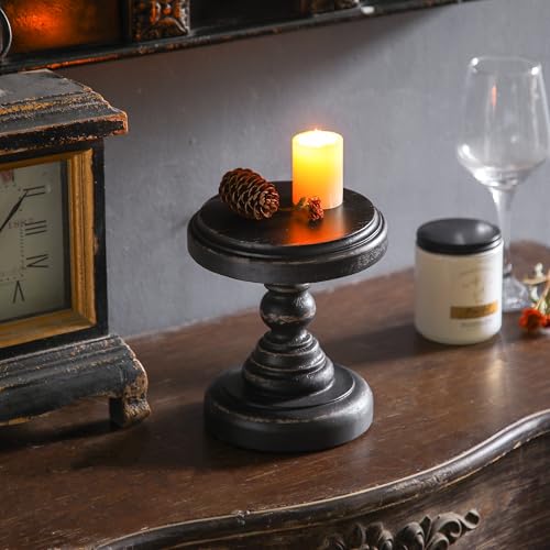 SOFE Black Wood Display Riser, Rustic Small Pedestal Stand/Planter Stands - color: Black