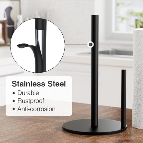 Paper Towel Holder Black Stainless Steel Kitchen Countertop Roll Organizer - color: Black