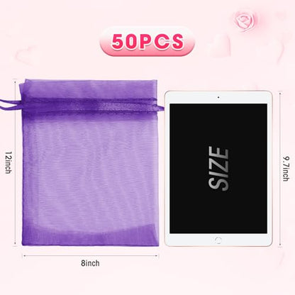 ANZNKU 50 Pcs Large Organza Bags 8x12, Purple Small Gift Bags Drawstring - color: Purple