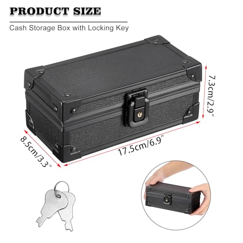 Hipiwe Black Lockable Cash Box Aluminium Alloy Money Storage Case with Lock - color: Pure Black, size: Small