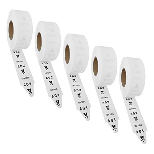Take-a-Number Tickets for Waiting Line - 5 Rolls, A00-E99, 3000 Tickets/Roll - Take a Turn Tickets for Pickup Counter, Government Office, Reception Desk, Auto Repair Shop