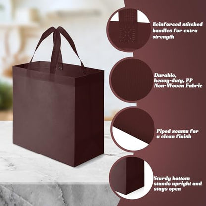 Reginary 50 Pcs Reusable Tote Bags Shopping Bags Non Woven, Brown - color: Coffee Color